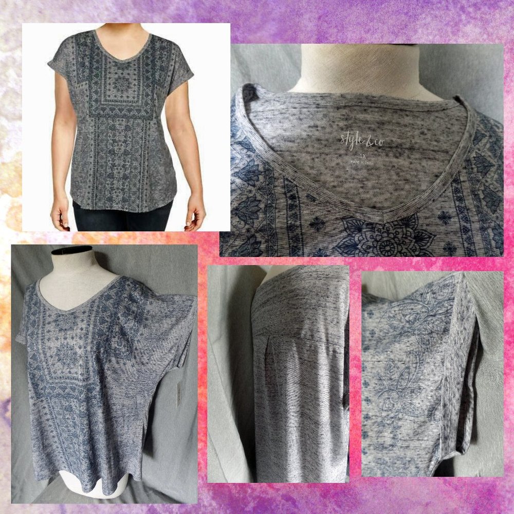 Blue & Gray Printed Tee